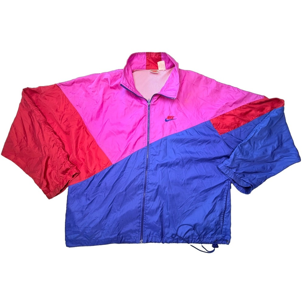 Vintage Nike Windbreaker Jacket Mens XL Pink Blue Red Colorblock Full Zip